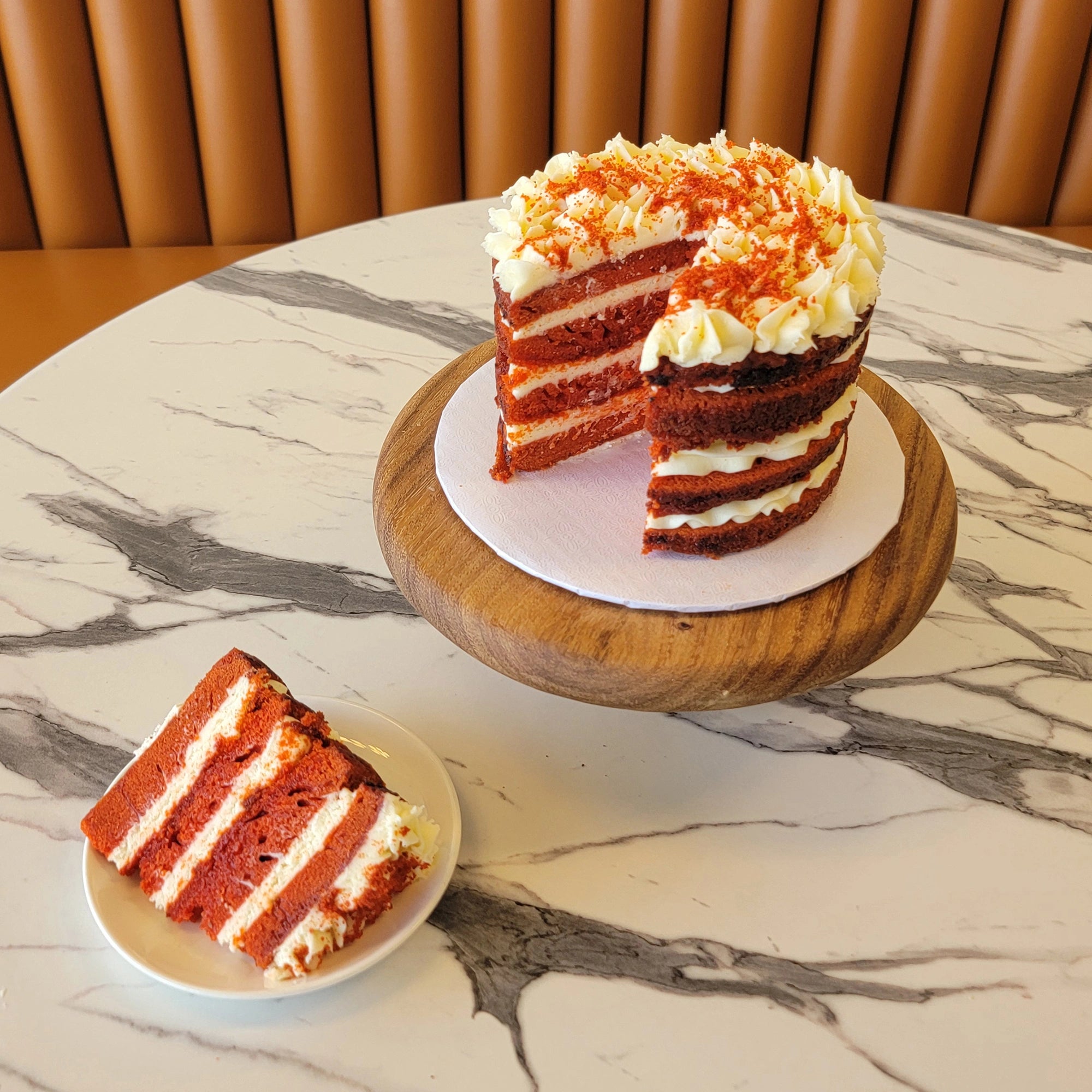 Red Velvet Cake with cream cheese frosting and rich red sponge layers